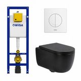 QeramiQ Dely Swirl Toiletset - 36.5x53cm - Wisa XS inbouwreservoir - 35mm zitting - witte bedieningsplaat - ronde knoppen - zwart mat