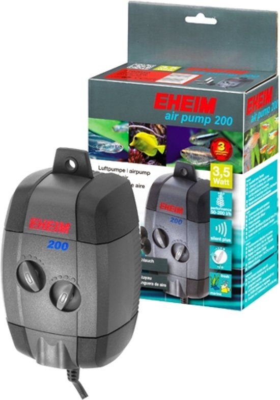 EHEIM LUCHTPOMP REGELBAAR 3702 200 L/H MET 2 M SLANG + 2 UIT