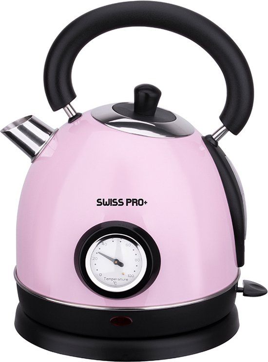 Swiss Pro+ Retro Line Waterkoker - 1.8L - 2200W - Roze - Classic Design - Super Pink