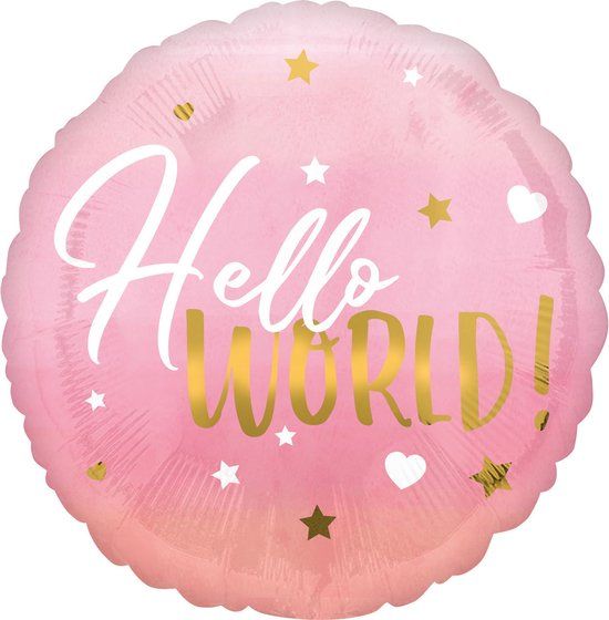Amscan Folieballon Hello World Roze 43 cm
