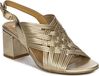 Maciejka Sandales dorées en cuir, talon de 7 cm, talon ouvert, semelle souple