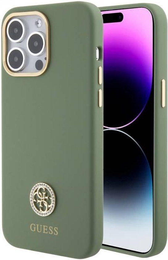 Guess Silicone Case with 4G Strass Logo for iPhone 15 Pro - Green