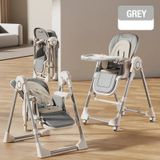 Chaise haute bébé - Chaise 3-en-1 pour manger et se balancer - 5 positions réglables en hauteur - Plateau amovible en 2 parties - Pliable - Roues verrouillables - Rembourré - Gris