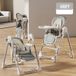 Chaise haute bébé - Chaise 3-en-1 pour manger et se balancer - 5 positions réglables en hauteur - Plateau amovible en 2 parties - Pliable - Roues verrouillables - Rembourré - Gris