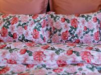 Coral Peony Ensemble de literie, 100% coton, satin, 300 TC, 135x200 cm + 80x80 cm