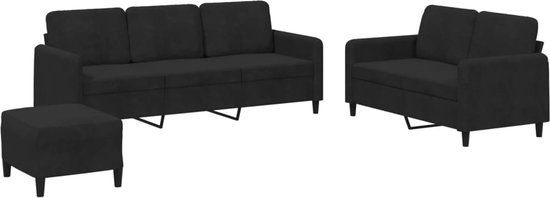 vidaXL 3-delige Loungeset Fluweel Zwart