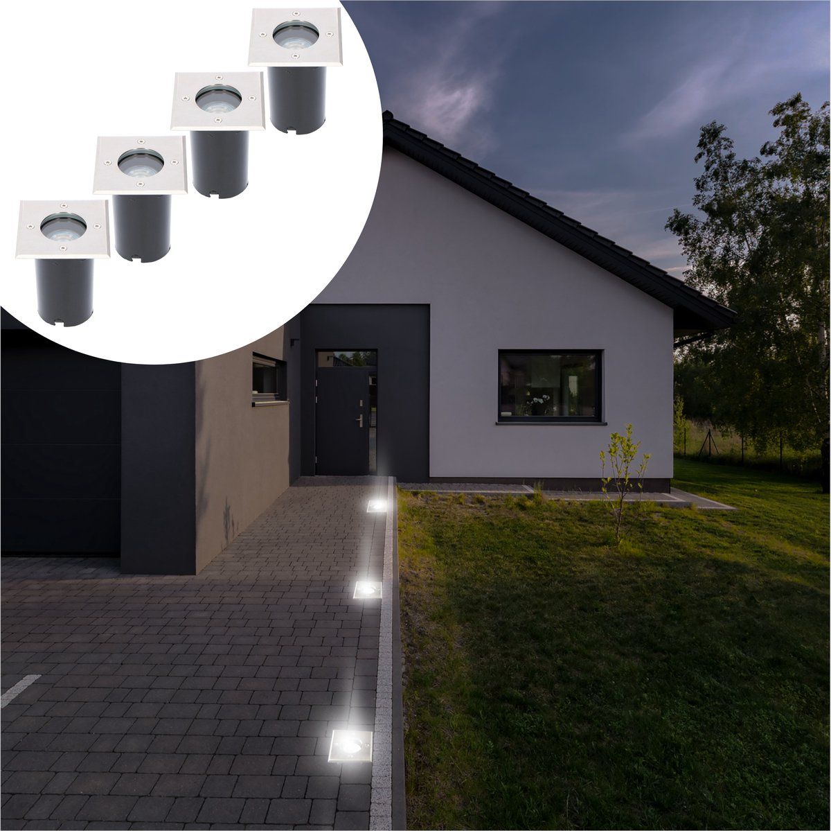Proventa HeavyDuty LED Grondspots IP67 - Vierkant - 4 x inbouw tuinspots buiten - koud wit - 8720246203400