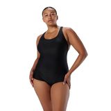 Speedo Damesbadpak, ééndelig, PowerFlex prinsessennaad, ontwerp met gekruiste brede banden op de rug, conservatief model