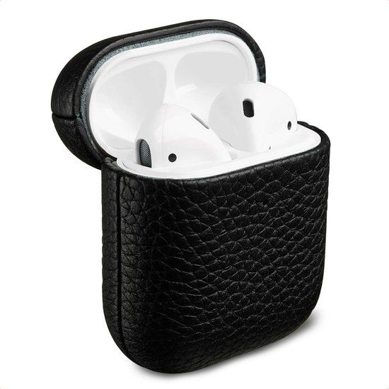 Accezz Echt Leren Case - Hoesje geschikt voor AirPods 1 / 2 - Zwart
