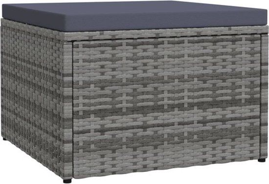 Voetkruk vidaXL Tuinvoetenbank met kussen poly rattan grijs
