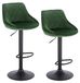 Tabourets de bar, set de 2 - Hauteur réglable - Pivotant - Rembourré - Avec repose-pieds - Revêtement en velours - Vert foncé