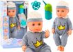 Lean toys Babypop in grijze pyjama, plasflesje, fopspeengeluiden