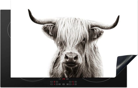 KitchenYeah® Inductie beschermer 85x52 cm - Schotse Hooglander - Wit - Koe - Inductiebeschermer