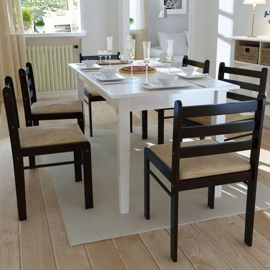 VidaXL Eetkamerstoelen 6 stuks massief hout en fluweel bruin