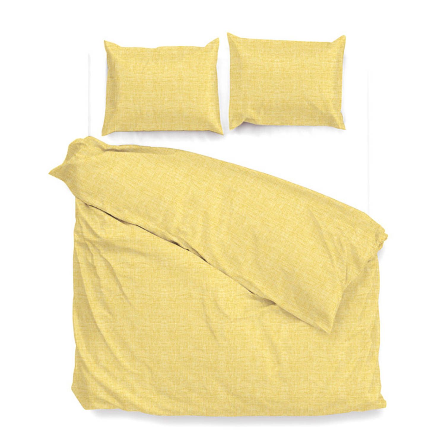Zo!Home dekbedovertrek Lino - Aspen Geel - Lits-Jumeaux XL 260x200/220 cm - Katoen