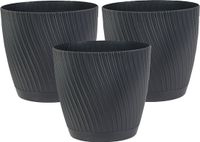 Form Plastic Pot de fleurs Waves - 3x - plastique - anthracite - D19 x H17 cm - avec soucoupe - rond