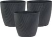 Form Plastic Pot de fleurs Waves - 3x - plastique - anthracite - D19 x H17 cm - avec soucoupe - rond