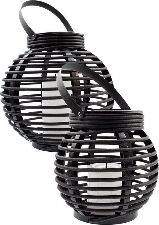 Solar Lantern 'Basket' - Small & Medium - Warm White - Outdoor - Black - RexTech
