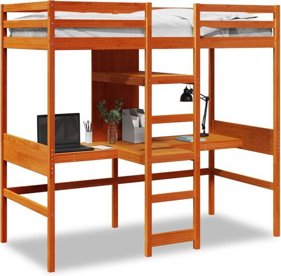 vidaXL Hoogslaper - Massief Grenenhout - Wasbruin - 90x190 cm