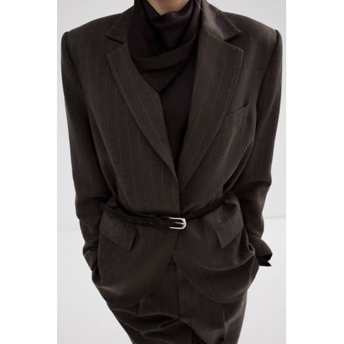 Mango blazer met krijtstreep donkerbruin