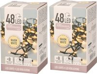Merkloos Bellatio Decorations - 2x Kerstverlichting - Op batterij - warm wit - 48 lampjes