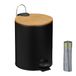 Relaxdays Pedaalemmer 5L met Softclose, Bamboe Deksel, Zwart