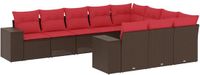 vidaXL - 10-delige - tuinbankset - met - kussens, - bruin - polyrotan