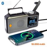 Goliving Radio de secours - 17 x 9 x 4 cm - Radio portable - Banque d'alimentation énergie solaire à manivelle - Lampe de poche rechargeable - Réveil numérique - Bluetooth - 10000 mAH - 80 dB - Noir
