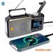 Goliving Radio de secours - 17 x 9 x 4 cm - Radio portable - Banque d'alimentation énergie solaire à manivelle - Lampe de poche rechargeable - Réveil numérique - Bluetooth - 10000 mAH - 80 dB - Noir