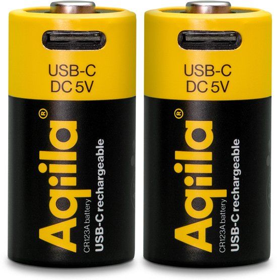 Aqiila CR123A Oplaadbare Li-ion Batterij 3V, 750 mAh - 2 stuks