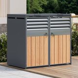 MODFU Containerombouw Dubbele Klapdeksel Afsluitbaar Industrieel Verzinkt Staal Grijs Houtlook
