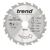 Trend Wood CSB/19018TB Accucirkelzaagblad, 190 mm diameter, 30 mm boring, 18 tanden