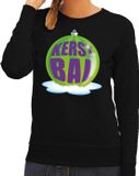 Bellatio Decorations Shoppartners Bv Foute kersttrui kerstbal groen op zwarte sweater voor dames - L