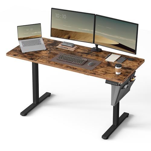 SONGMICS Elektrisch in hoogte verstelbaar bureau, 60 x 140 cm, vintage bruin-inktzwart