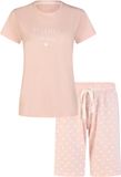 By Louise Dames Shortama Korte Pyjama Set Roze Gestipt - Maat S