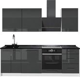 Vicco Complete keukeneenheid Fame-Line, Antraciet Hoogglans/Wit, 230 cm