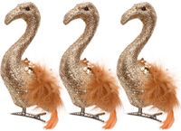 Merkloos Kerstboomversiering Flamingo - 4x - 13 cm - Brons - op clip - ornament