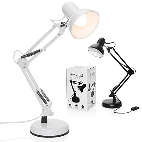 Goods & Gadgets Retro werklamp leeslamp bureaulamp tafellamp werklamp bureaulamp bedlamp met scharnierende arm gemaakt van metaal incl. LED lamp (White)