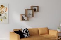 Hanah Home Scandinavian Wandplank, walnootkleur, 98 x 72 x 19,6 cm, 100% melamine gecoat, deeltjesbord, 18 mm dik, stijlvolle en functionele opslagoplossing