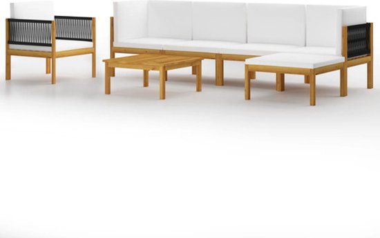 vidaXL 7-delige tuinloungeset met kussens crèmekleurig acaciahout en touw