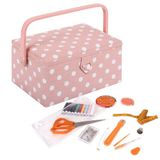 Hobby Gift Exclusieve voorgevulde knutseldoos met 94-delige naaiset inbegrepen, 18,5 x 25,5 x 14,5 cm, roze stipje