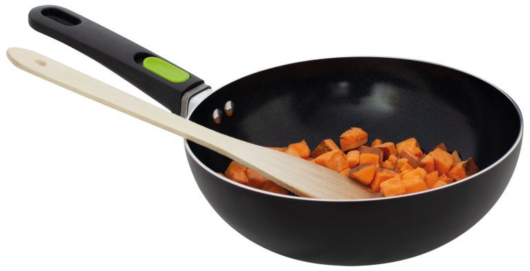 Eurotrail Multifunctionele pan Rond 28cm - Zwart - Aluminium - Anti-aanbaklaag - Opvouwbare handgreep