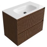 Saniclass Badkamermeubelset - 80x45x61.5cm - Flow solid surface wastafel wit - 1 wasbak - zonder kraangat - 2 lades - mat walnut pure (hout) SW1420803/SW1224148