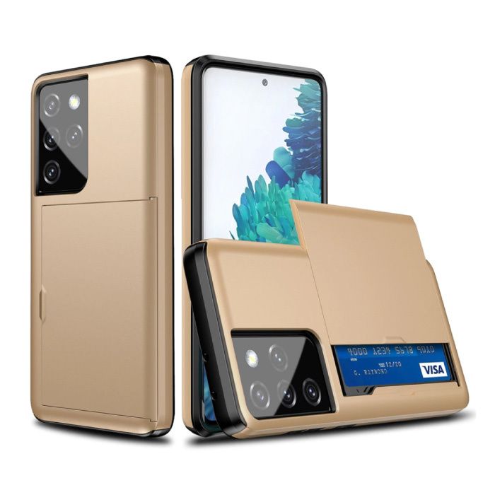 VRSDES Samsung Galaxy A20 - Wallet Card Slot Cover Case - Gold