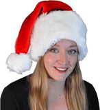 Merkloos Luxe pluche kerstmuts rood/wit met brede rand voor volwassenen