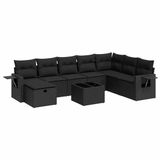 vidaXL 9-delige loungeset met kussens, polyrattan, zwart