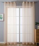 Gardinenbox 203322 Set van 2 gordijnen met inslagringen, transparant, voor woonkamer, voile, gordijn met ogen, loofband, H x B 245 x 140 cm, zand