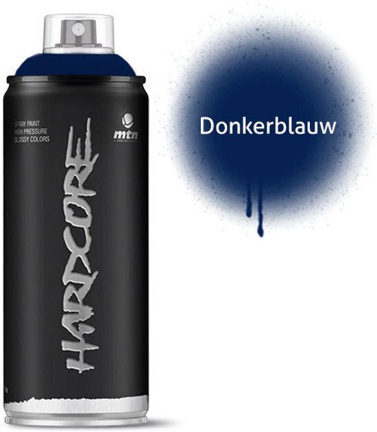 Montana-Colors 1x Hardcore2 spuitbus - 400ml Donkerblauwe spuitverf - Hoge druk en glossy afwerking - Spuitverf voor binnen en buiten gebruik voor vele doeleinden zoals klussen graffiti hobby en kunst