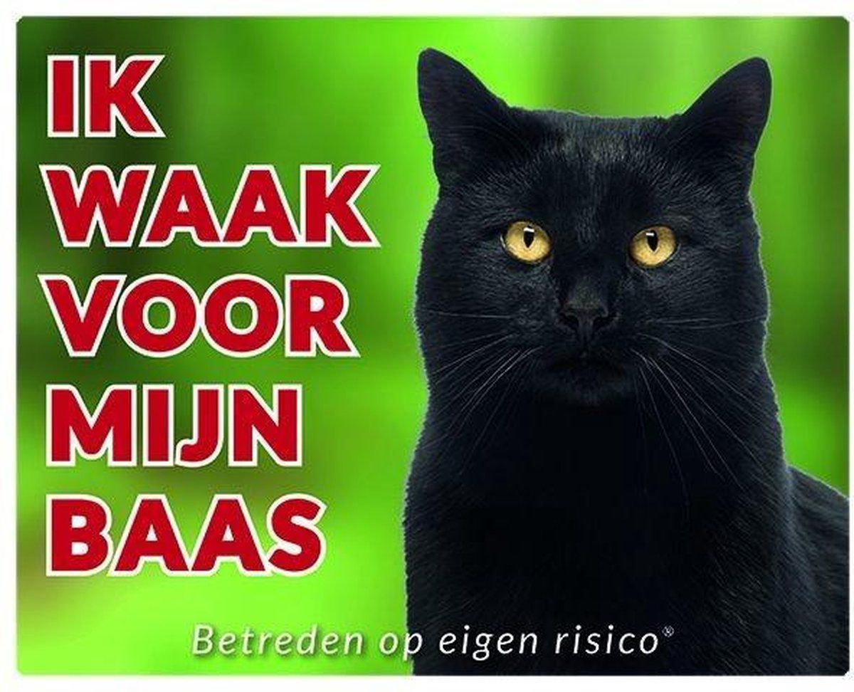 Stickerkoning Katten Waakbord - Ik waak voor mijn baas Zwart
