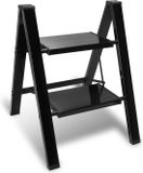 Merkloos TRUEFLASH SAS Trapladder Opvouwbare ladder 2 Treden Keukentrap Inklapbaar - Anti-Slip - Trap Ladder Alu Zwart